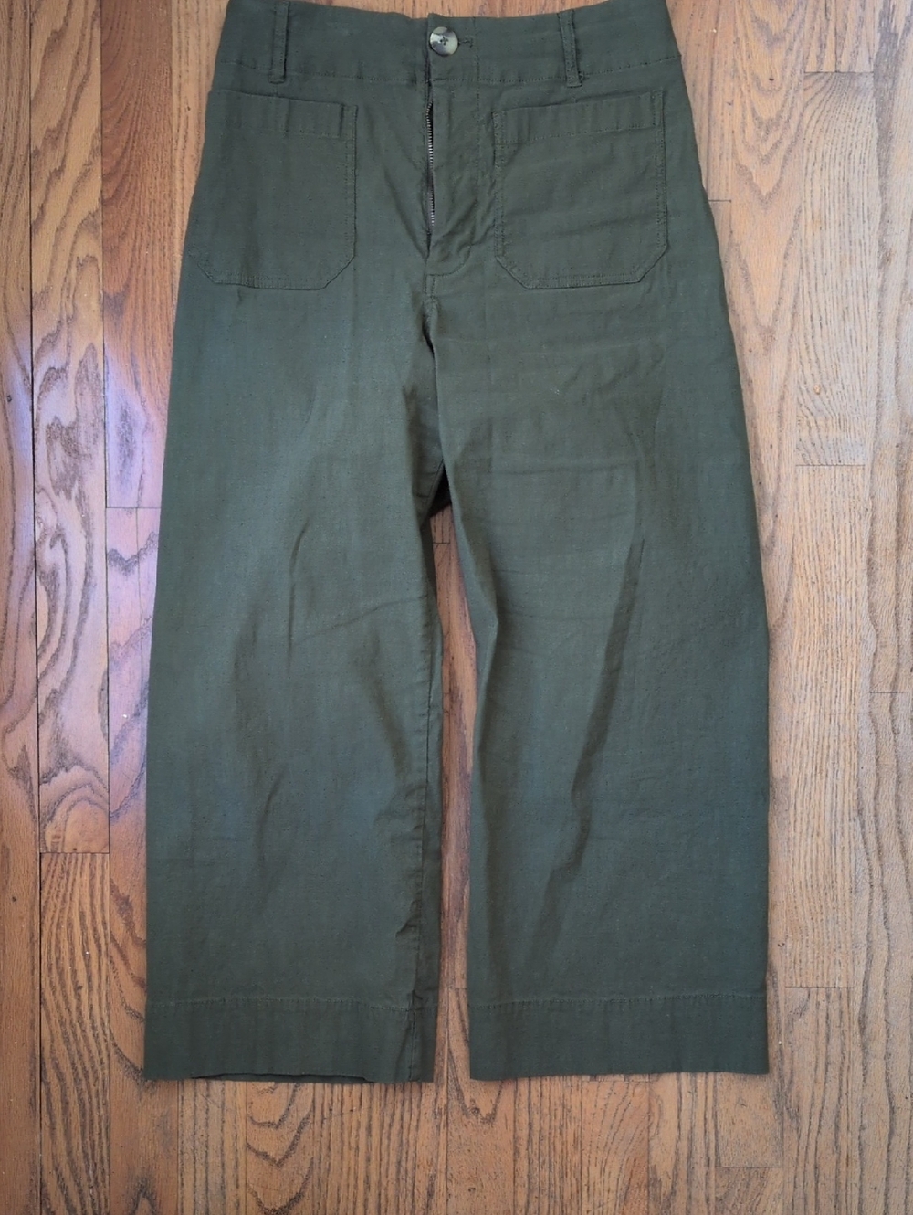 Maeve Olive Wide-Leg Cropped Cotton Colette Pants